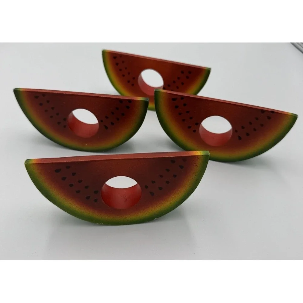 Set Of‎ 4 Wood Watermelon Napkin Rings 4th Of July Summer Picnic Holiday